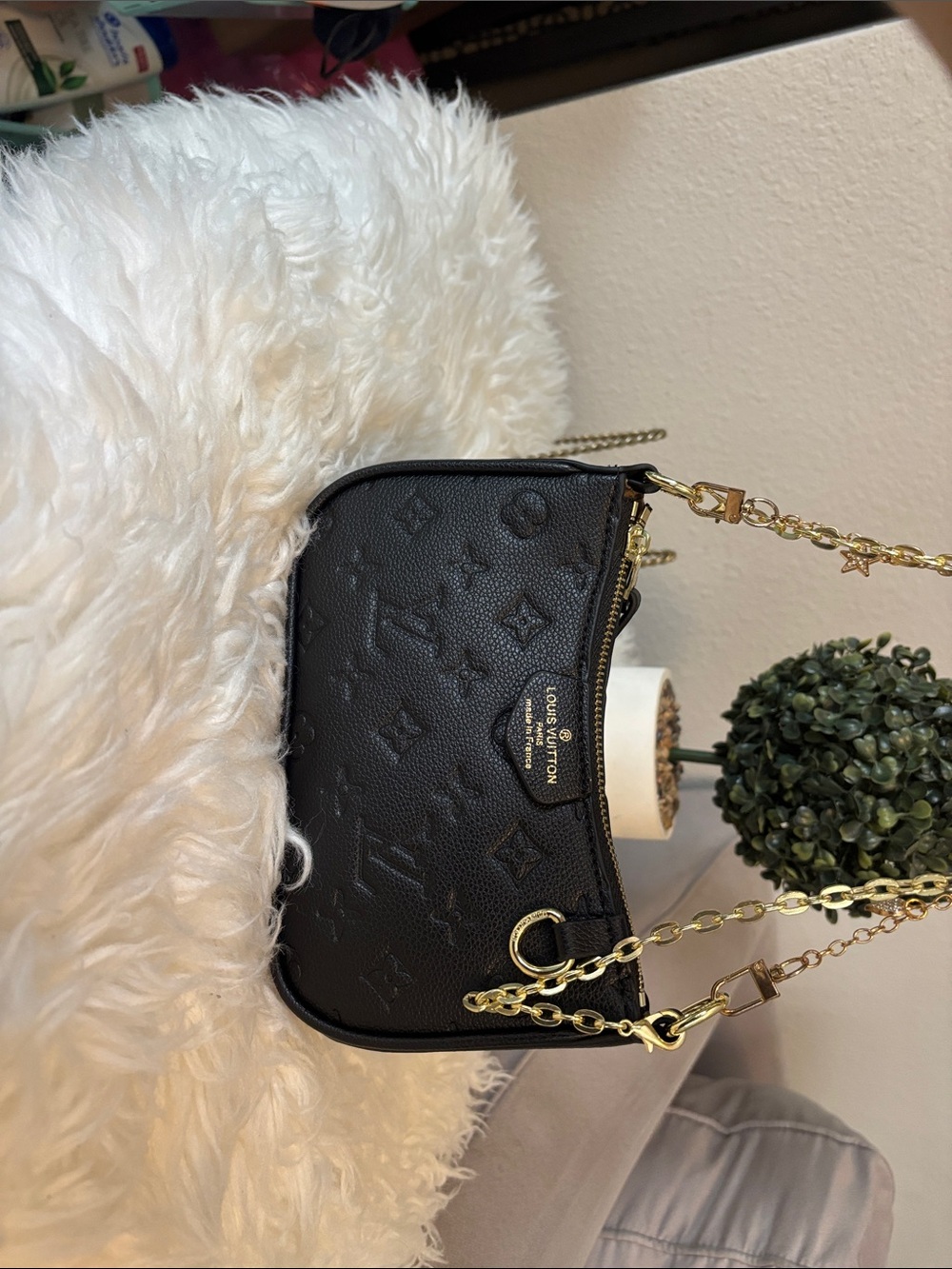 Louis Vuitton Black Embossed Mini Chain Shoulder Bag